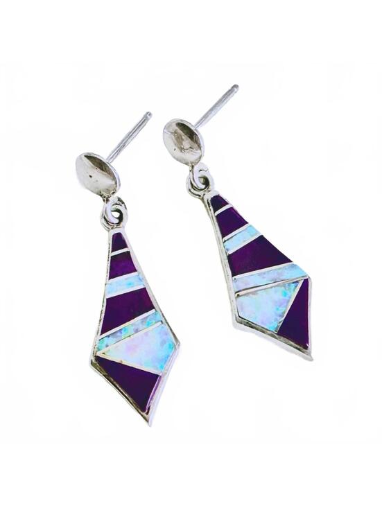Jewelry - Sterling Sugilite Opal Inlay Dangle Earrings 925 Vintage
